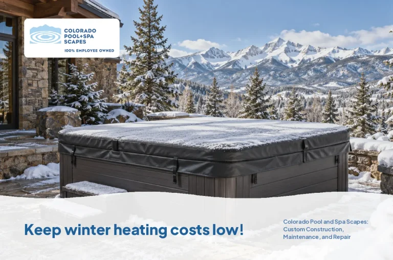 Covered hot tub on a snowy Colorado mountain deck, showing the cost to run a hot tub in winter