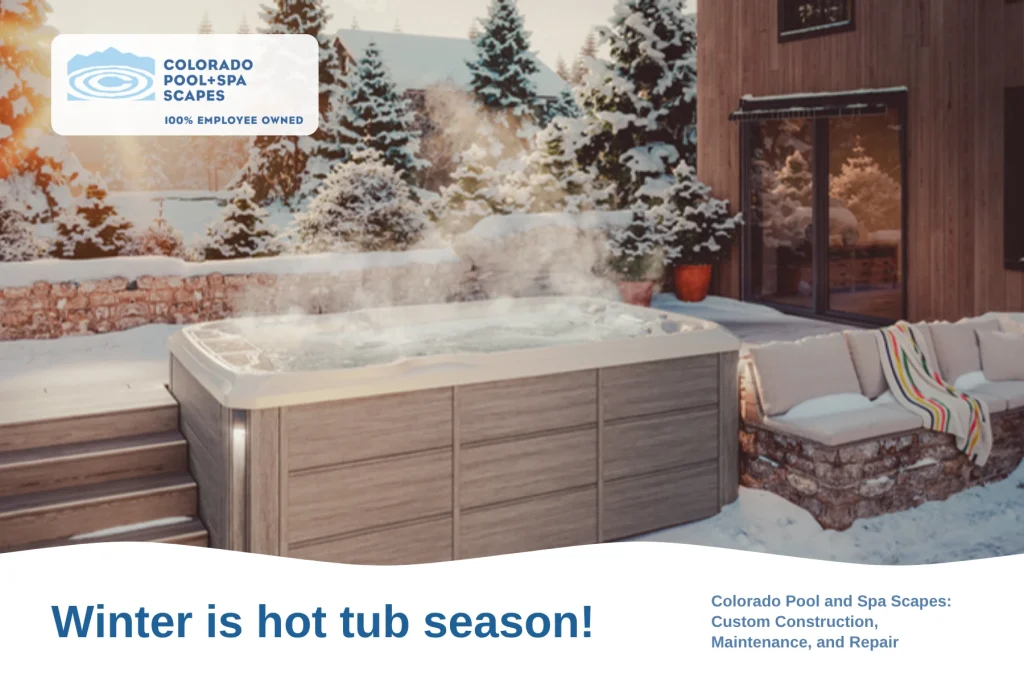 Hot tub in winter on a snowy Colorado deck